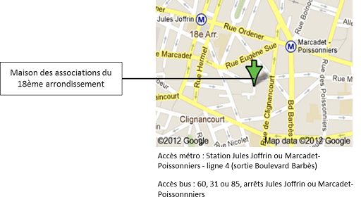 Plan d'accès maison des associations du 18ème arrondissement Paris